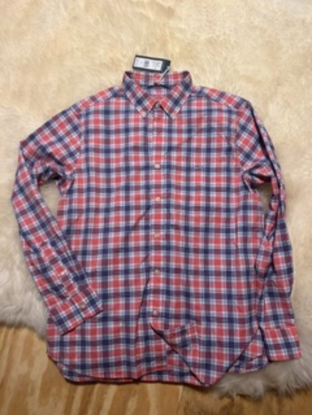 NWT  Vineyard Vines  Button Down, red/blue plaid, size large